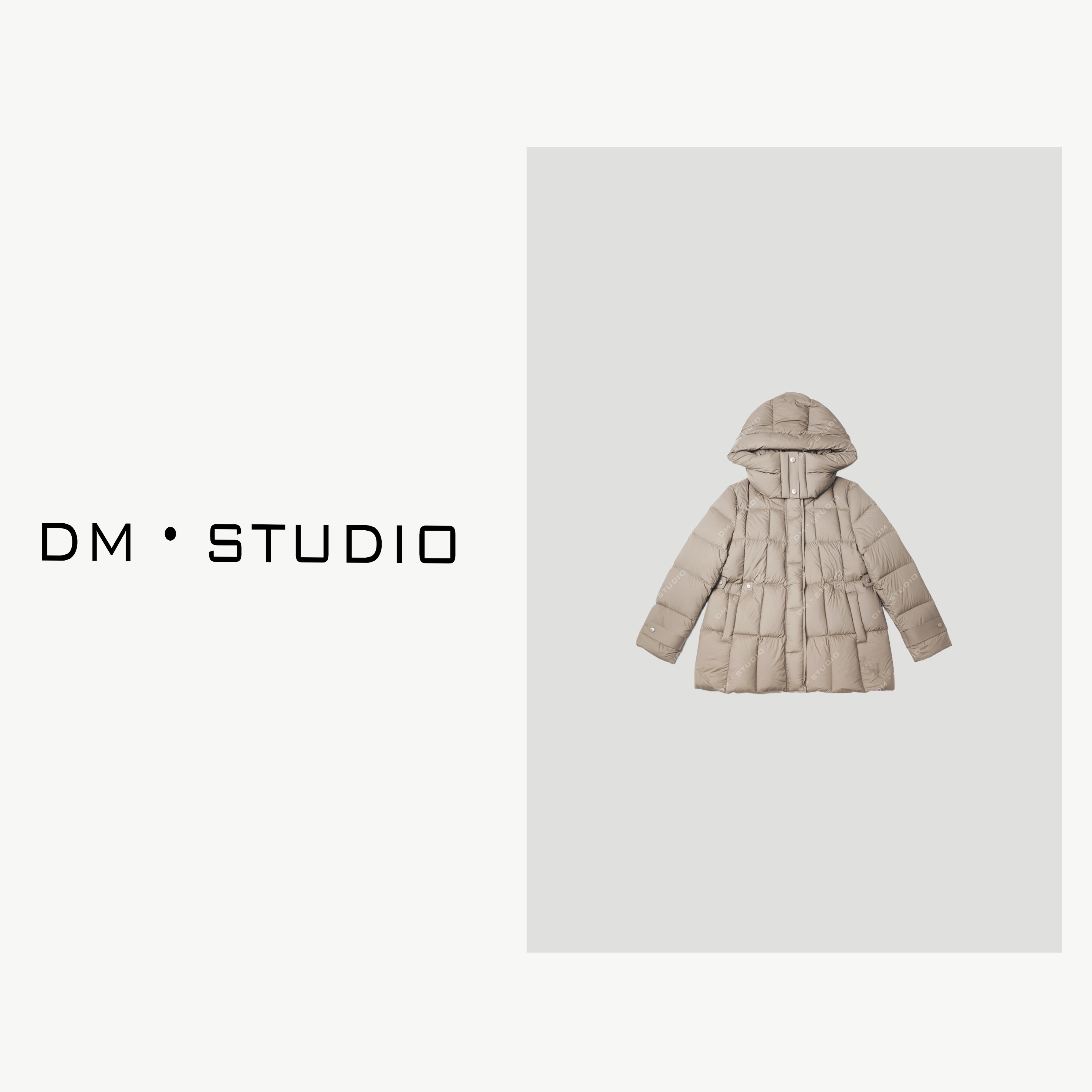 -DM•STUDIO/冬季中长款保暖新国标90%连帽白鹅绒服（8F187）