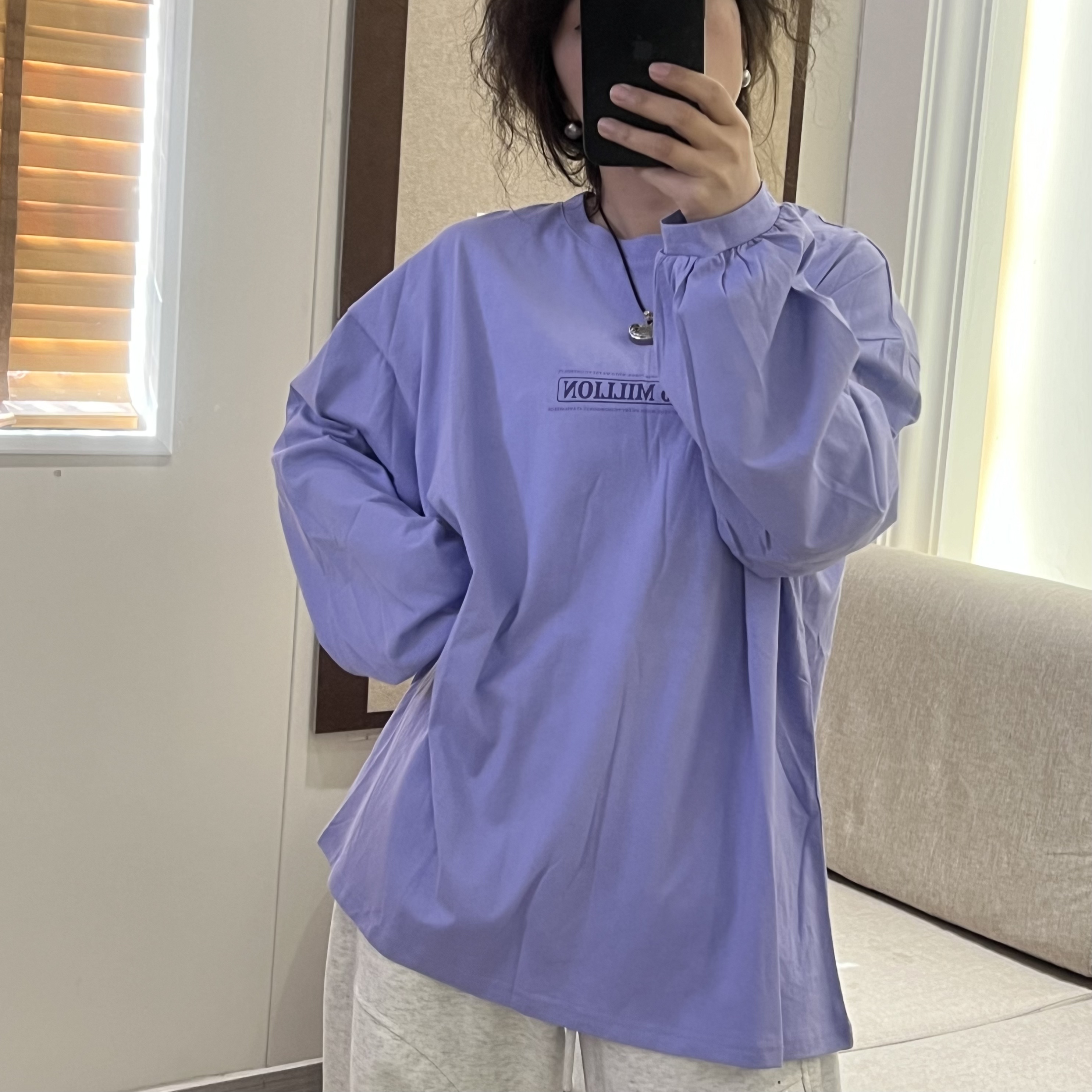 Good  acre  margin/良亩缘宽松休闲百搭简约圆领字母打底衫882