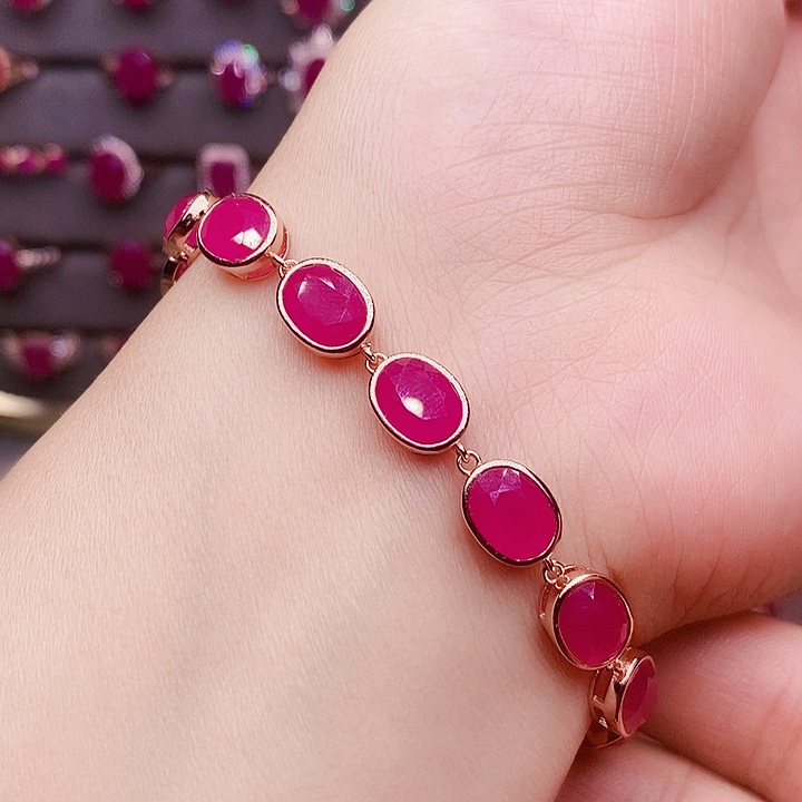 红宝石银S925镶嵌手链