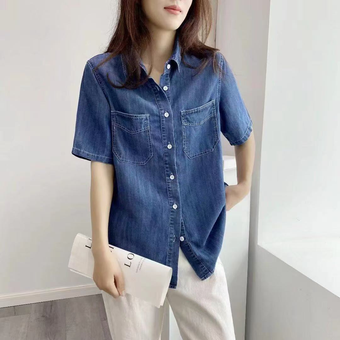 夏季新款莱赛尔纤维天丝牛仔上衣时尚百搭宽松衬衫显瘦衬衣26