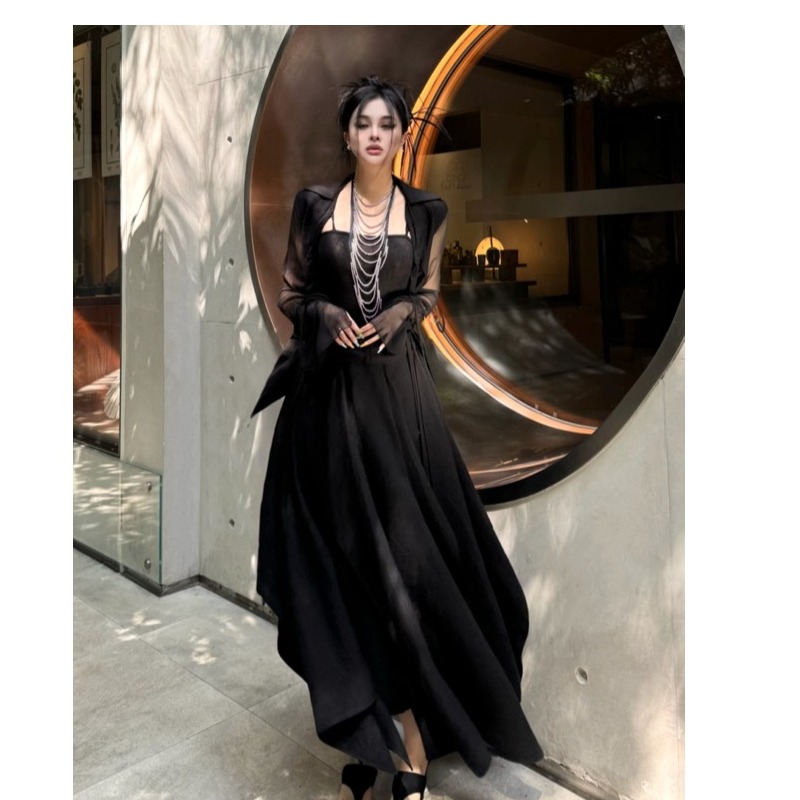 Blackgirl新款【一缕青丝】新中式东方美学显瘦暗黑风原创设计套装