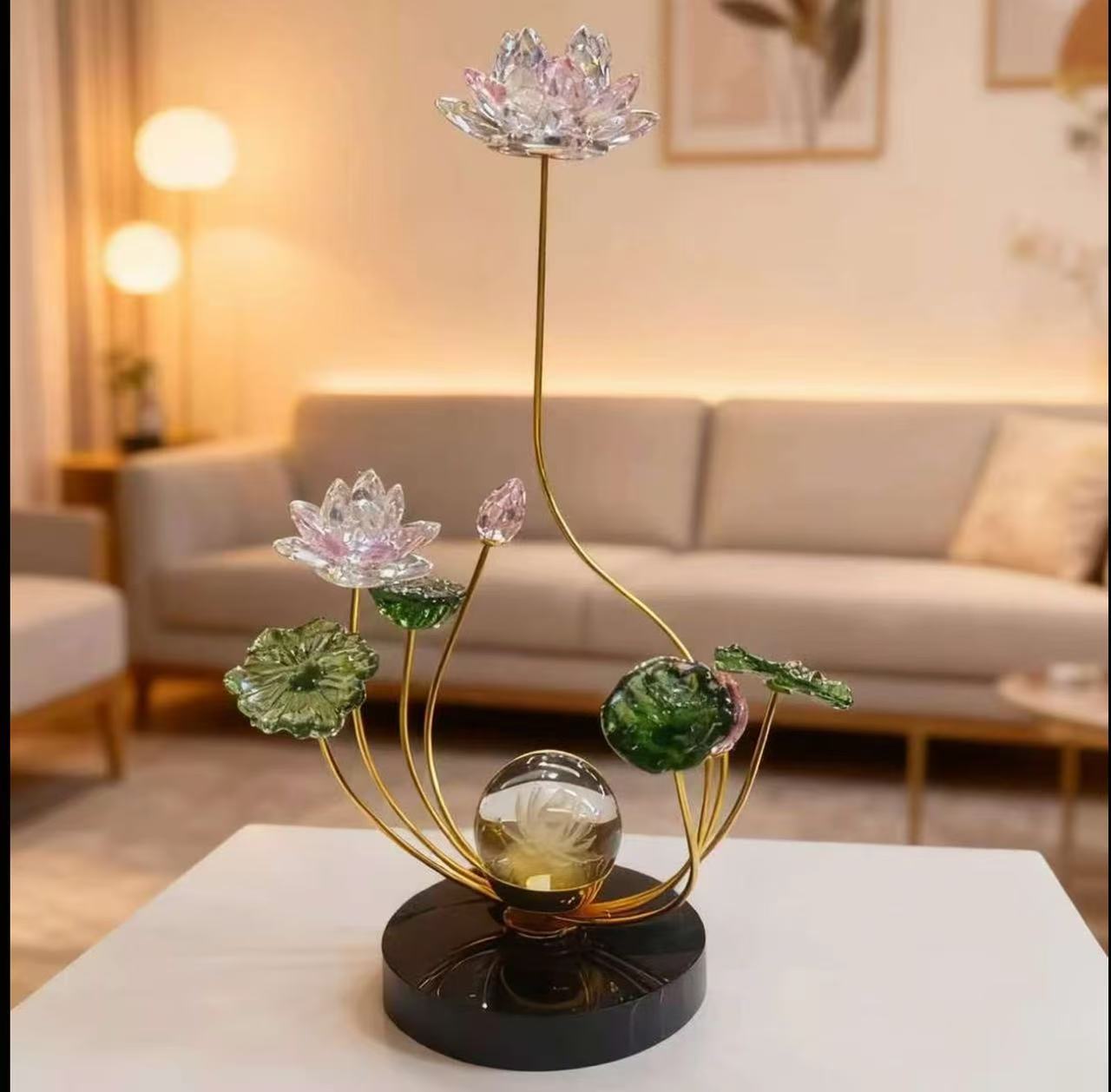 新中式水晶荷花莲花家居客厅电视柜书房酒柜高档轻奢装饰品