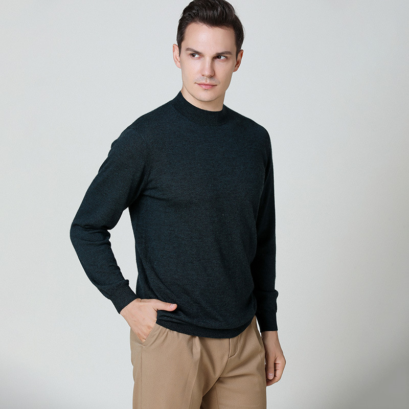羊绒衫男精纺100山羊绒68支超薄柔软半高领长袖纯色商务休闲毛衣