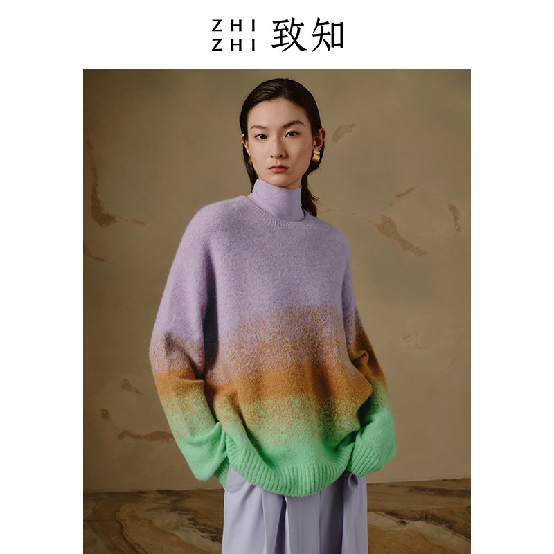 【橱窗】多丽 渐变色针织衫女23冬新款时尚设计感宽松ZZ2CWKZL057