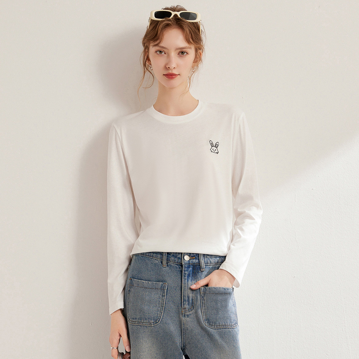 【商场同款新品】白鹿语卡通小兔印花时尚圆领百搭女式T恤BY20008