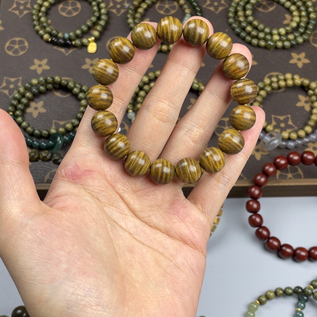 维腊木（绿檀）无事牌精工工艺无胶无漆无蜡12mm水波单圈