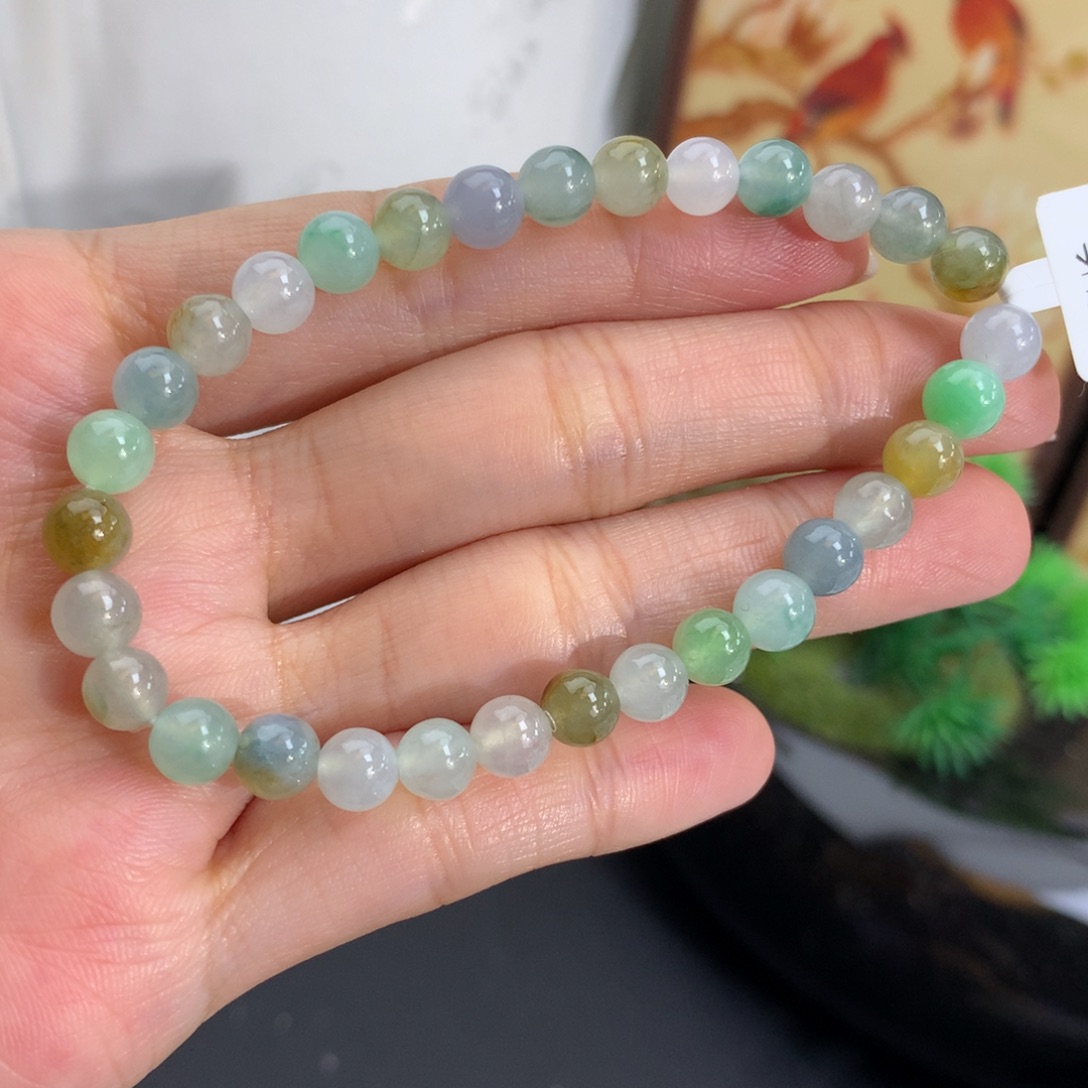 翡翠未镶嵌手串卡6胶润多宝手串