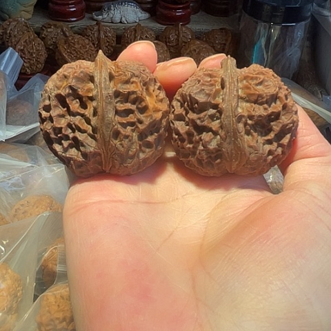 文玩核桃把件凤凰牡丹阴皮48