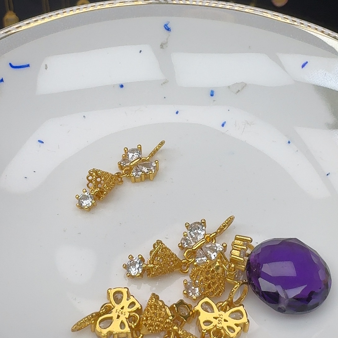 银S925镶嵌紫晶颈饰紫水晶925镶嵌59