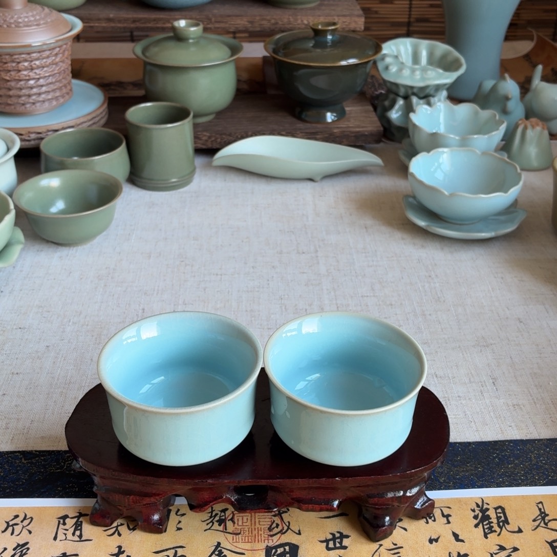 摆件陶一对马蹄杯哈哈