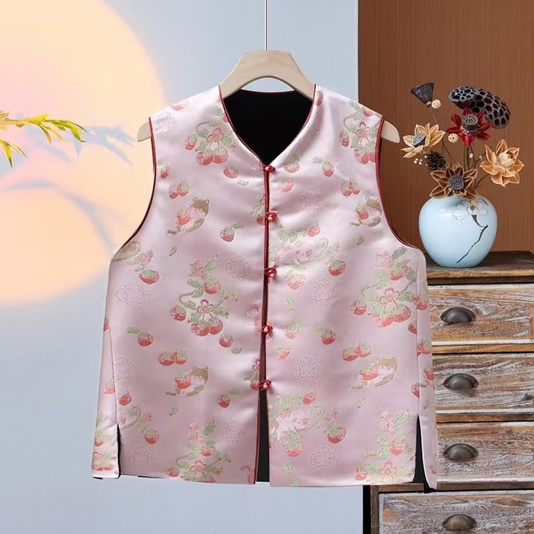 S-51 2025秋马甲中式珠扣新款潮流国风甜美可爱风格衣服坎肩马夹