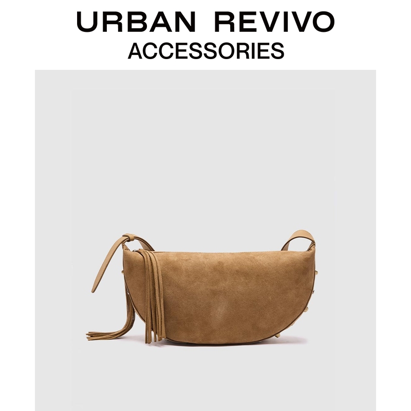 URBAN REVIVO2025冬季新款女复古麂皮绒单肩斜挎包UAYB50191