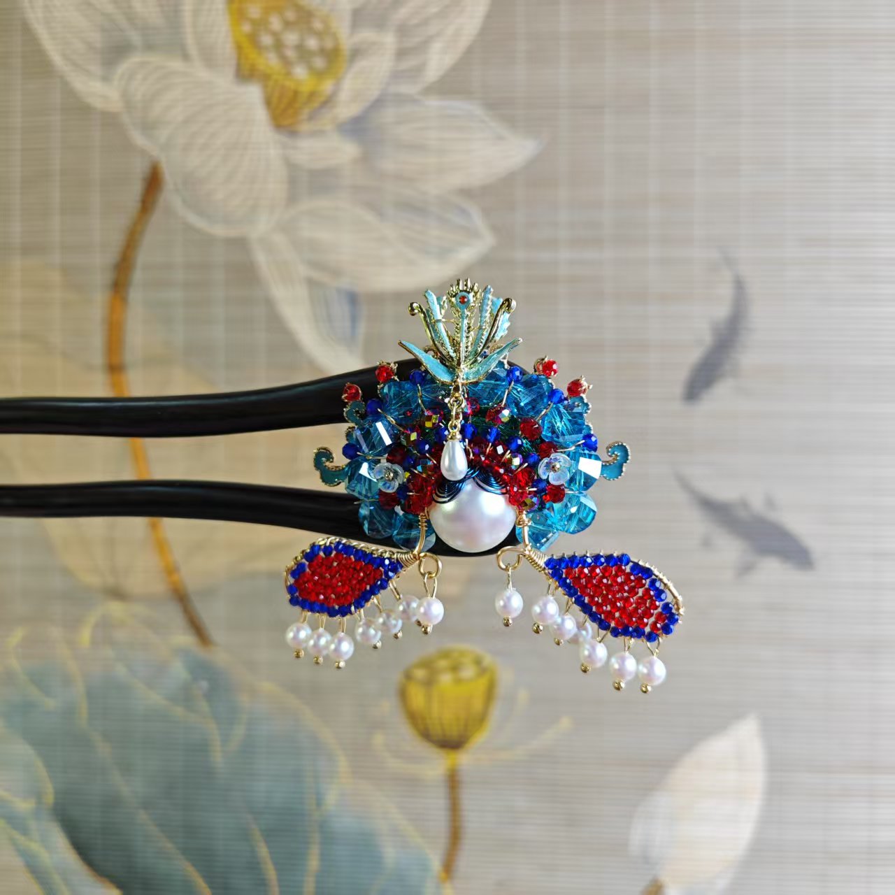 炑歌J427皇后刀马旦15公分双钗发簪气质手工发饰中式纯手工发簪