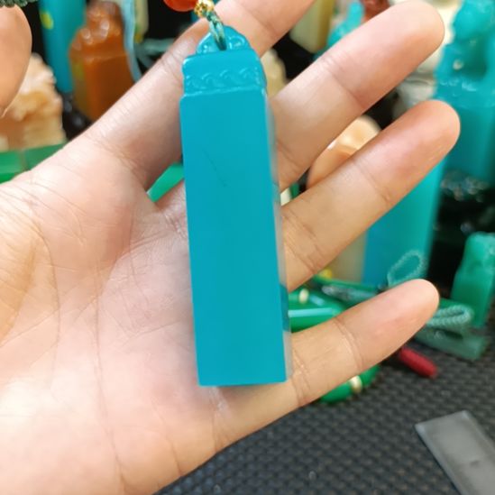 印石寿山石天空蓝如意纽
