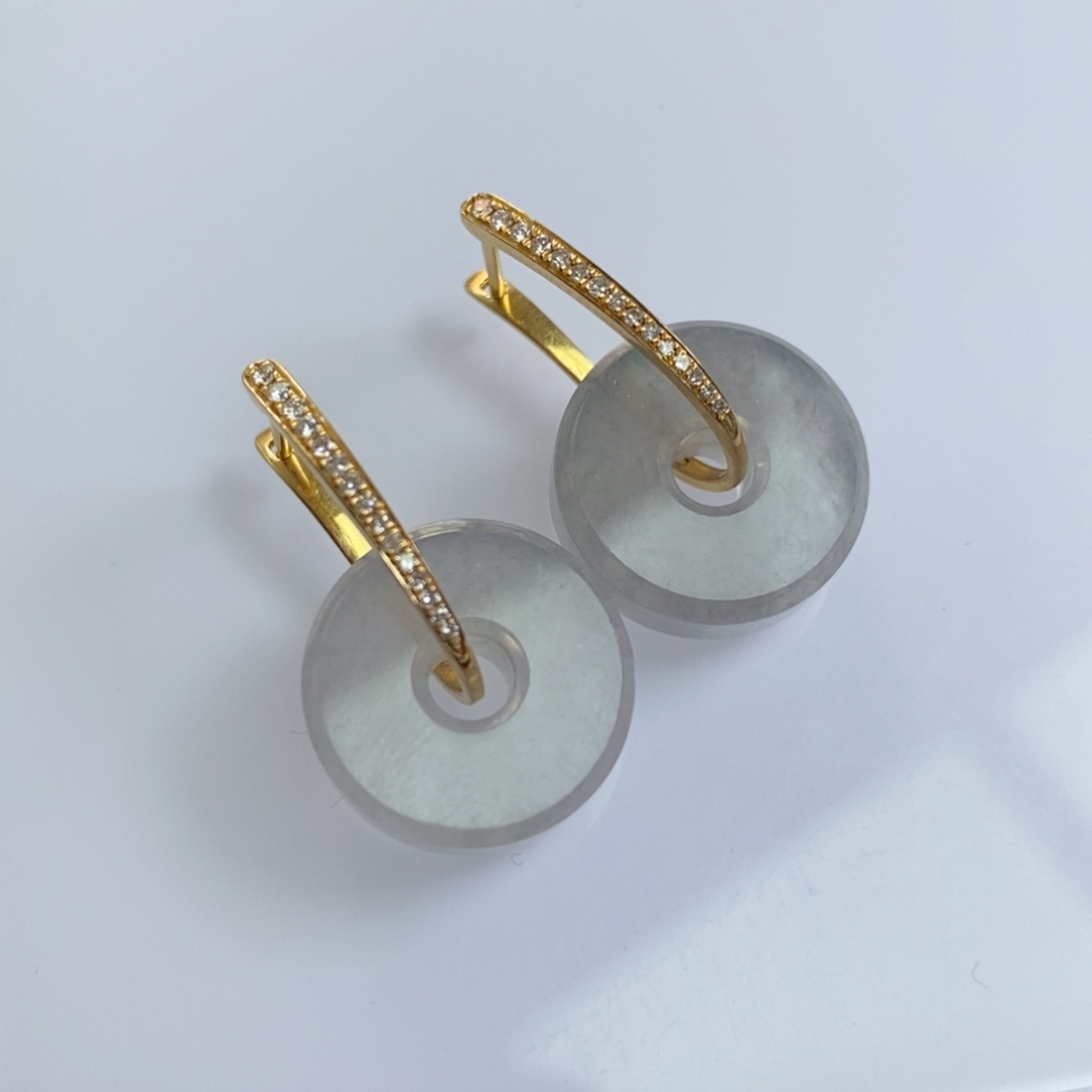 翡翠18K金镶嵌耳饰经典耳包➕高冰乌鸡路路通