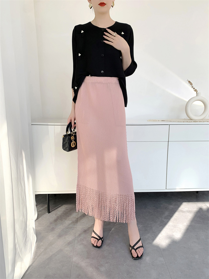 春夏流苏三.宅半身裙女褶皱裙子中长裙舒适休闲小众百搭气质时尚