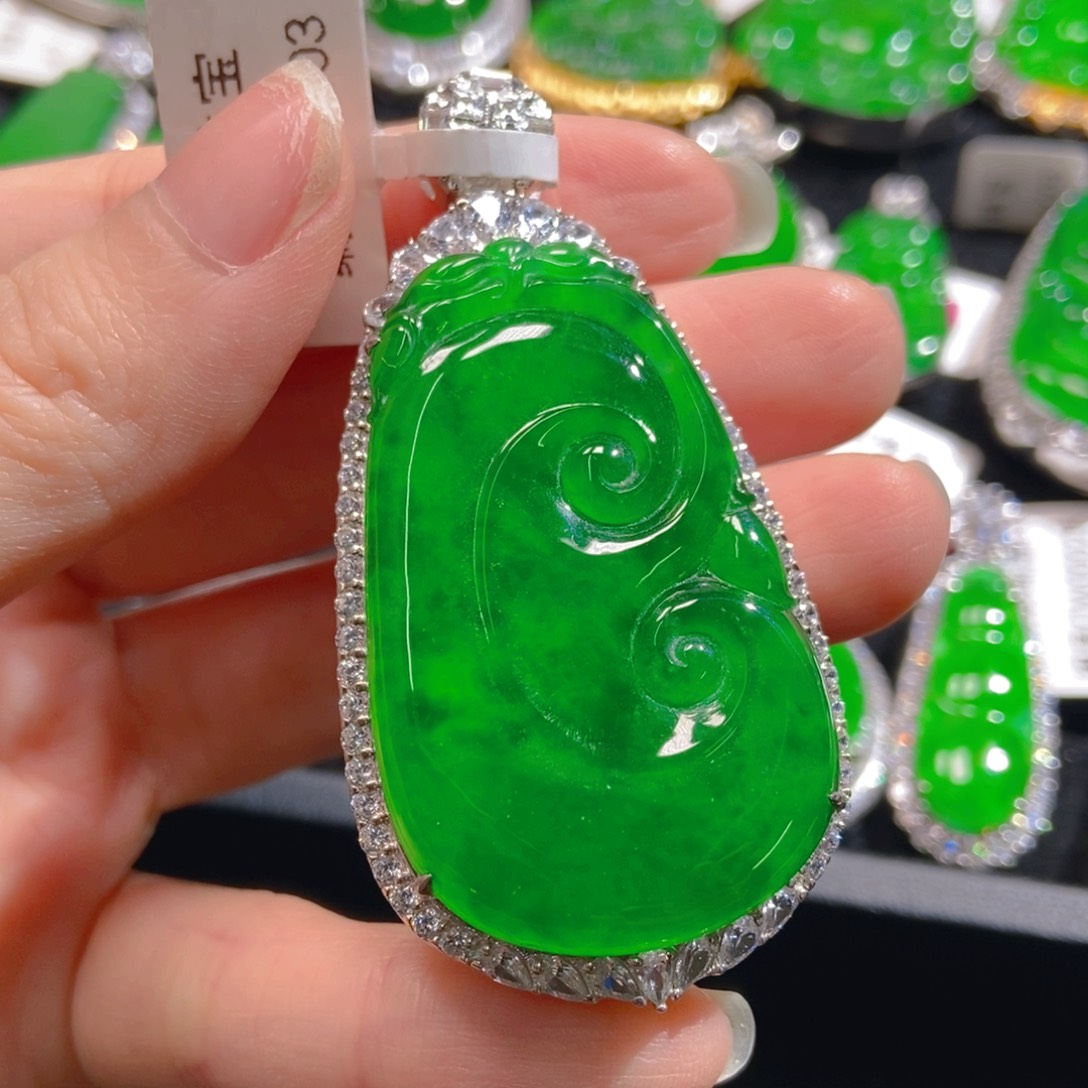 翡翠吊坠(不含链)银S925镶嵌