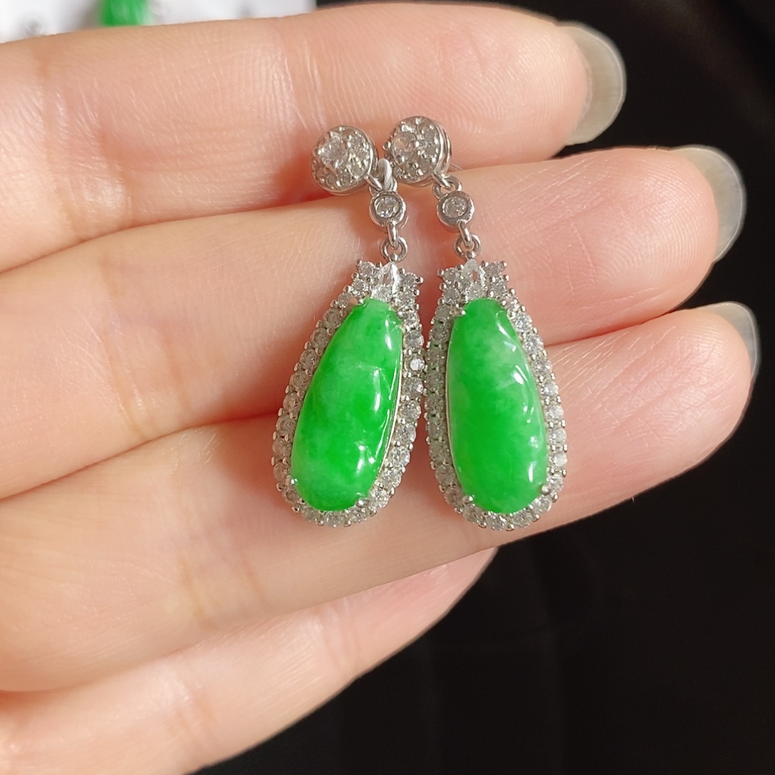 翡翠银S925镶嵌耳饰