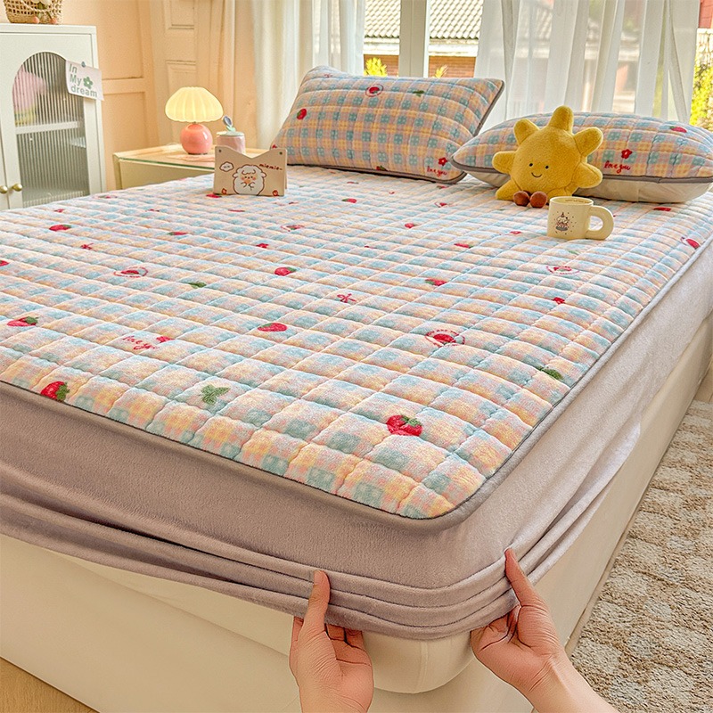 冬季牛奶绒夹棉床笠加绒加厚保暖防滑床单罩单件榻榻米床垫保护套商品图