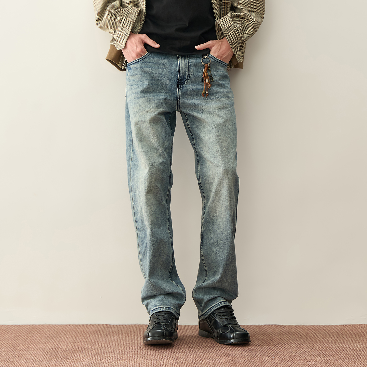 DTBD美式直筒牛仔裤男2025春季水洗高街宽松cleanfit浅蓝vibe裤子