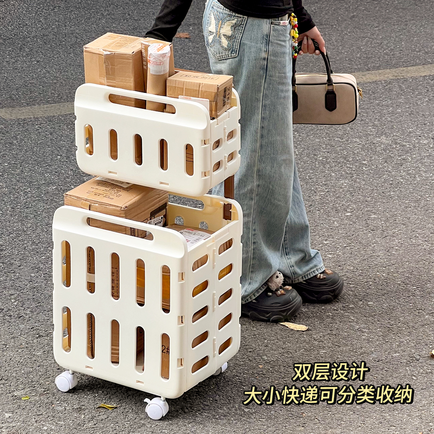 取快递小推车可折叠家用女生拿快递助力神器便携置物拉杆车搬运车