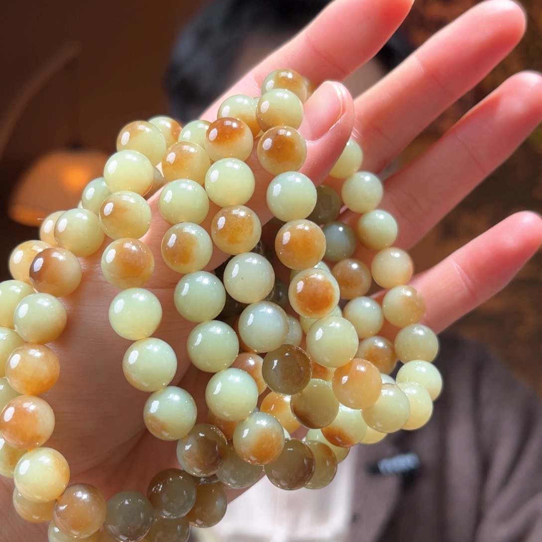 未镶嵌手串和田玉糖青10mm小馒头多样性发货拍一发一