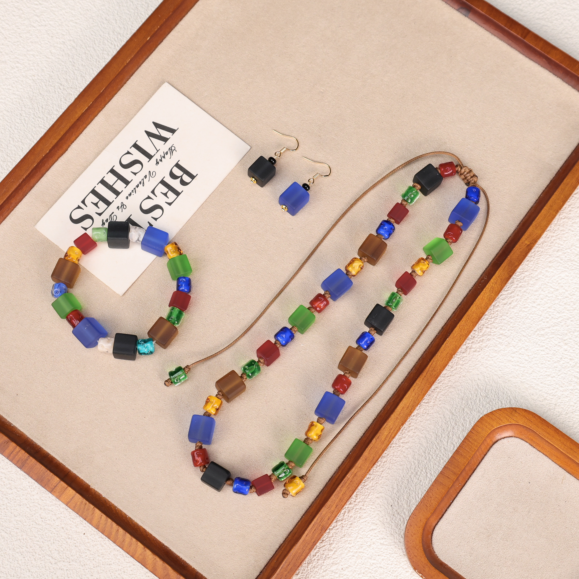 琉璃手链 LZ5154彩色磨砂方块彩色扭扭项链耳环手串