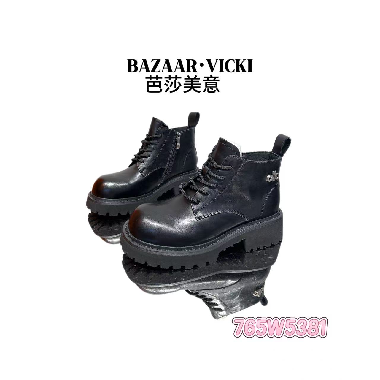 BAZAAR VICKI/芭莎美意765W5381短筒中跟休闲风马丁靴圆头时尚
