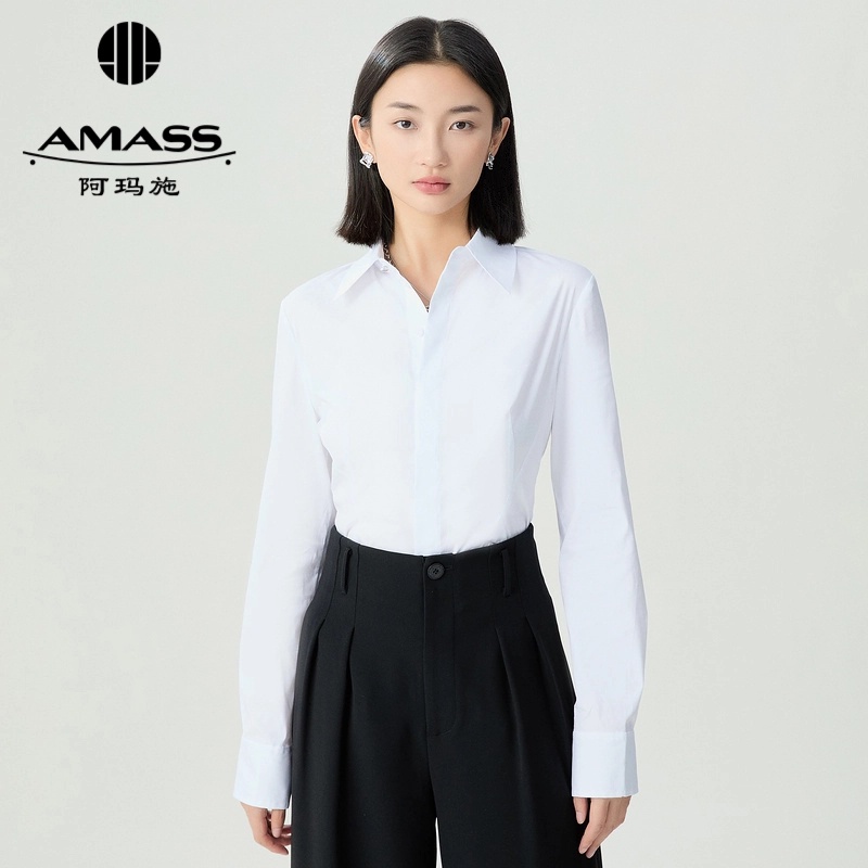 阿玛施AMASS通勤女装高级感气质简约基础款收腰白衬衫上衣5301092