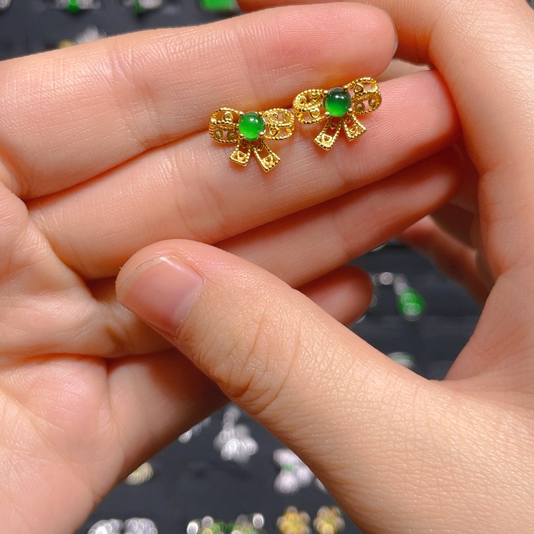 翡翠戒指银S925镶嵌耳钉