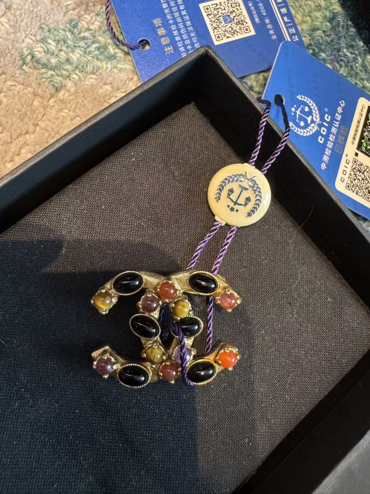 95新 Chanel/香奈儿 彩宝双C胸针  17113629