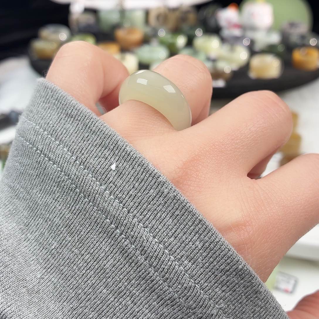 和田玉未镶嵌戒指S127冰透馒头17.2