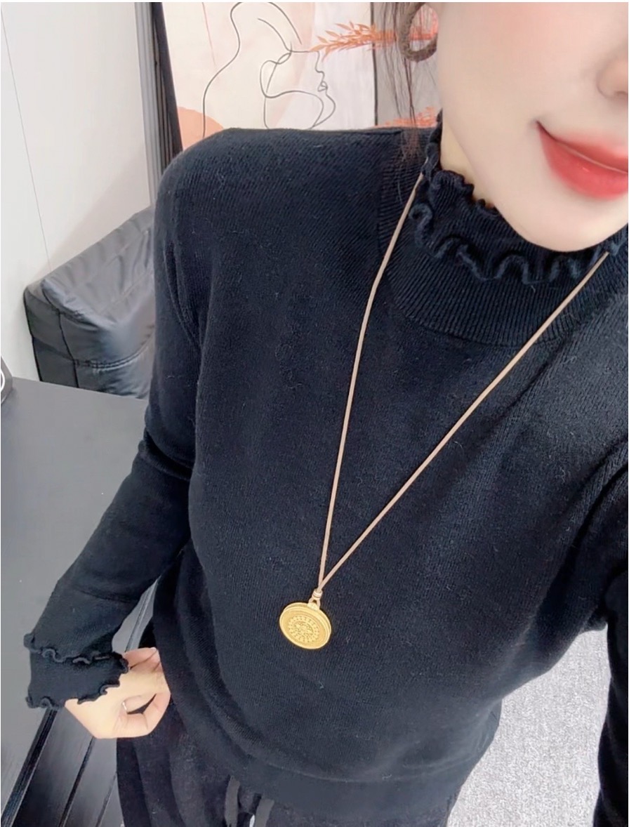 【唯美女装】双层木耳边～特色洋气半高领针织打底衫