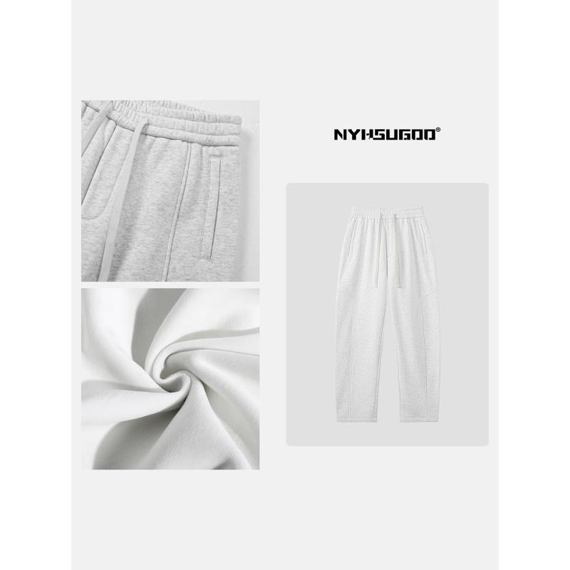 NYHSUGOO/南乙3339冬季加绒美式休闲抽绳卫裤男士纯色直筒长裤