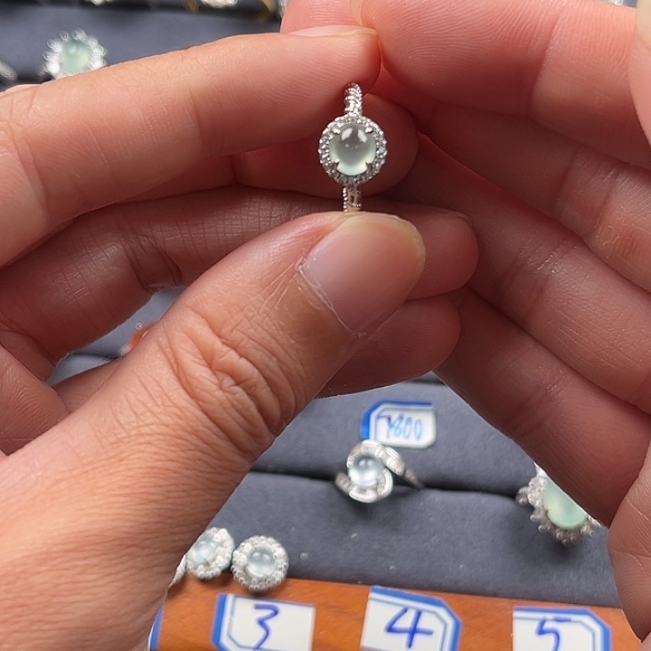 翡翠银S925镶嵌戒指缅甸A货翡翠