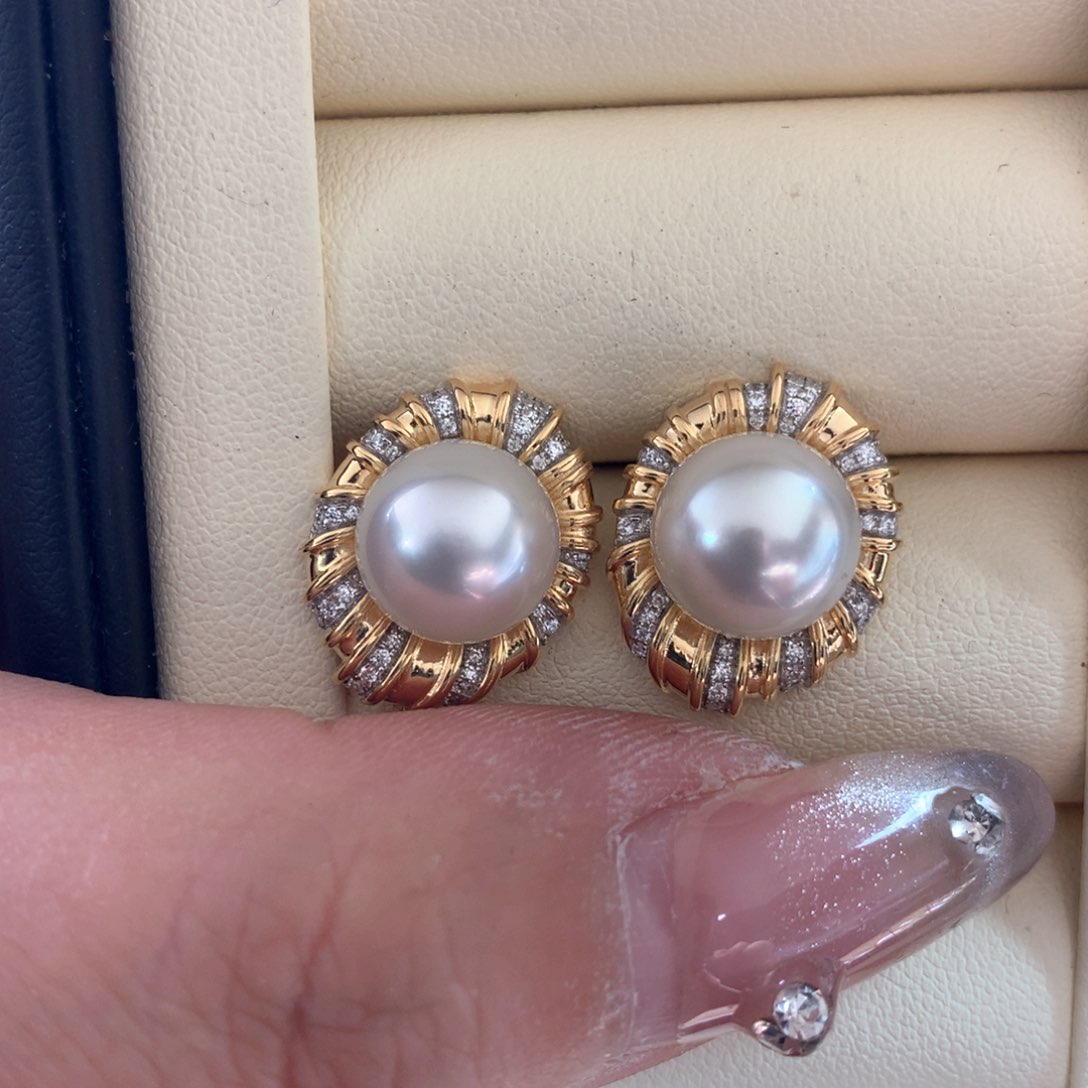 海水珍珠耳饰银S925镶嵌