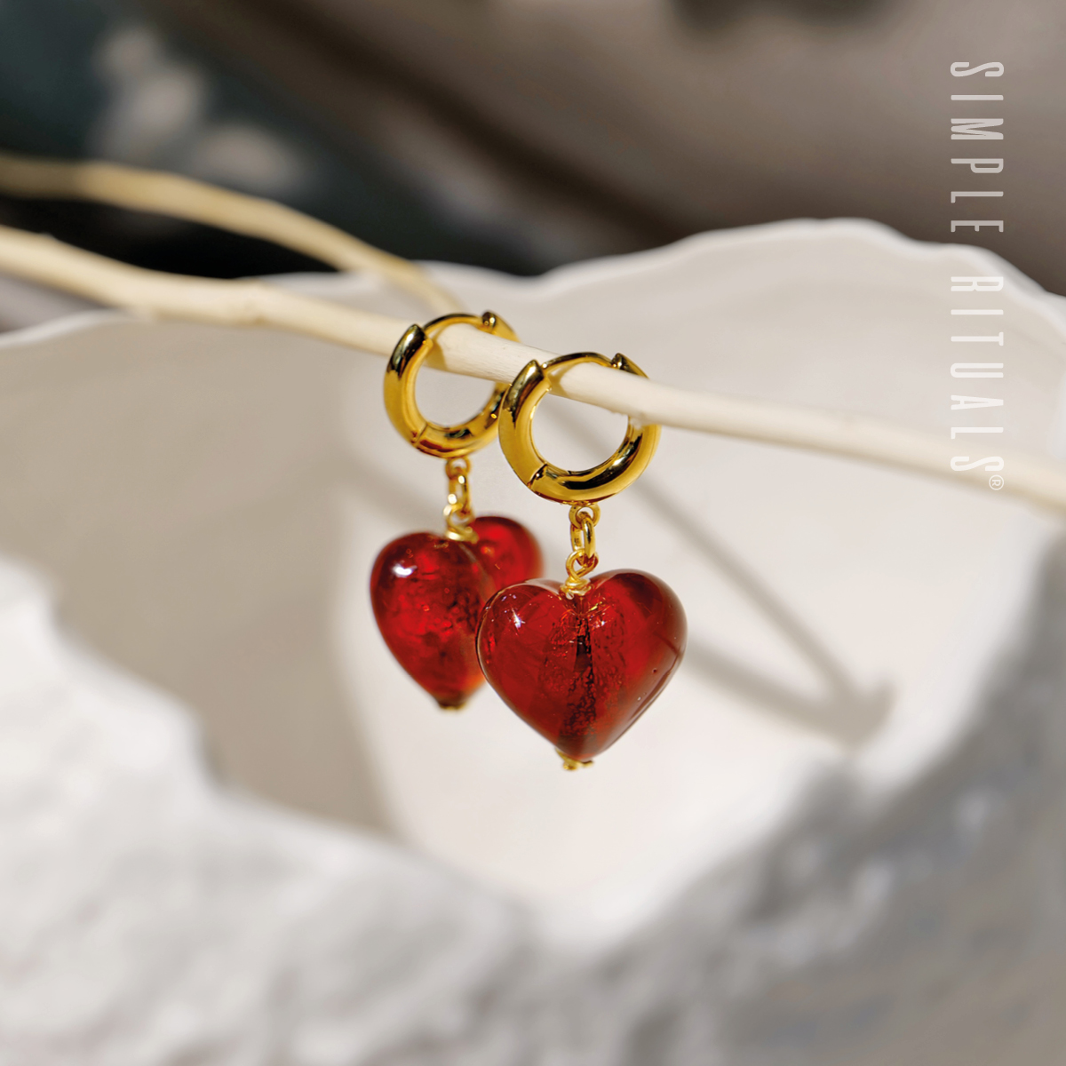 铜合金琉璃耳饰 意大利威尼斯手工琉大爱心耳环