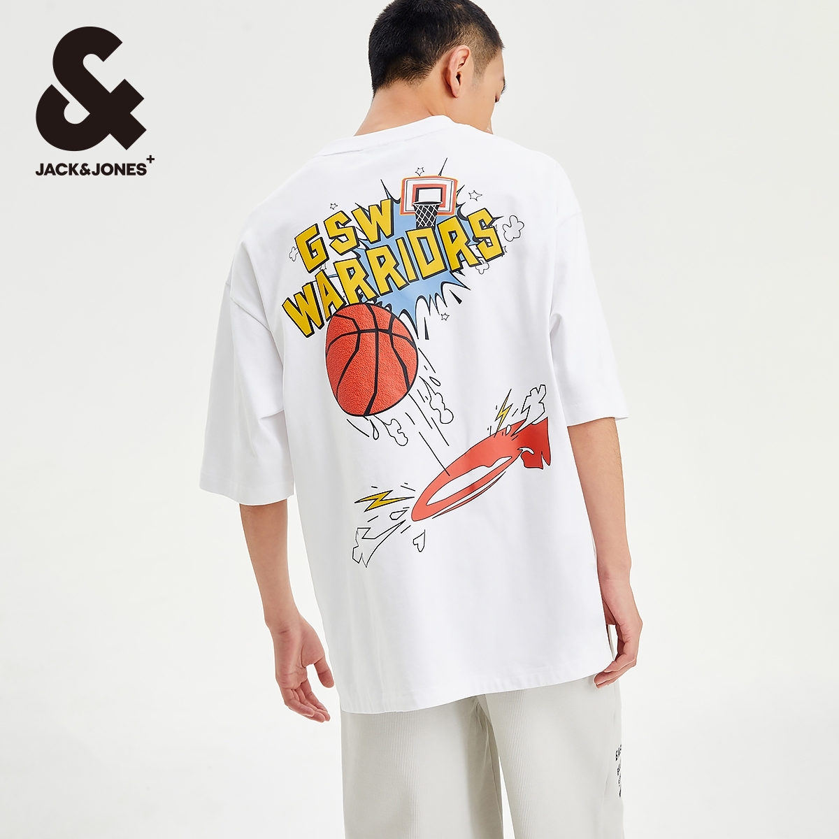 杰克琼斯26春季款NBA联名勇士队宽松字母个性运动纯棉短袖T恤男装