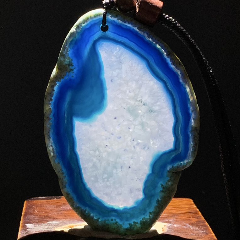 巴西玛瑙原石切片蓝色画面毛衣链216尺寸70/49/6mm