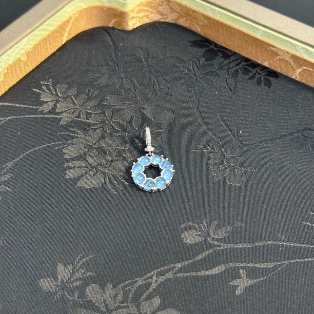 【夏日和花】天然海蓝宝花环万能扣银吊坠FY705