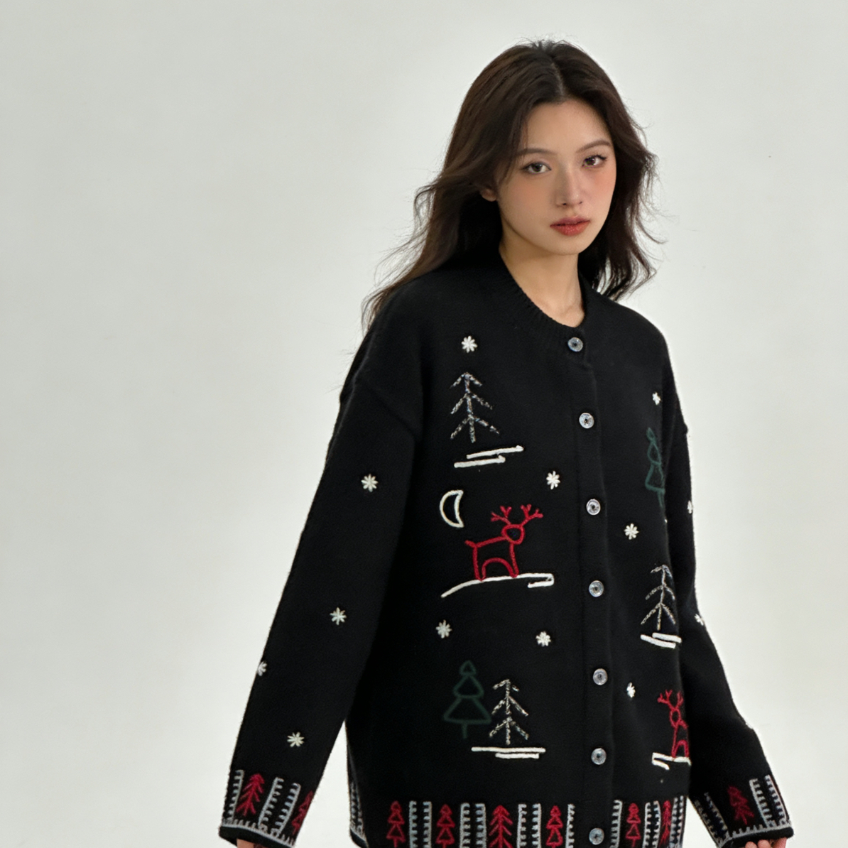 古着森系少女重工编织手工刺绣开衫毛衣6900