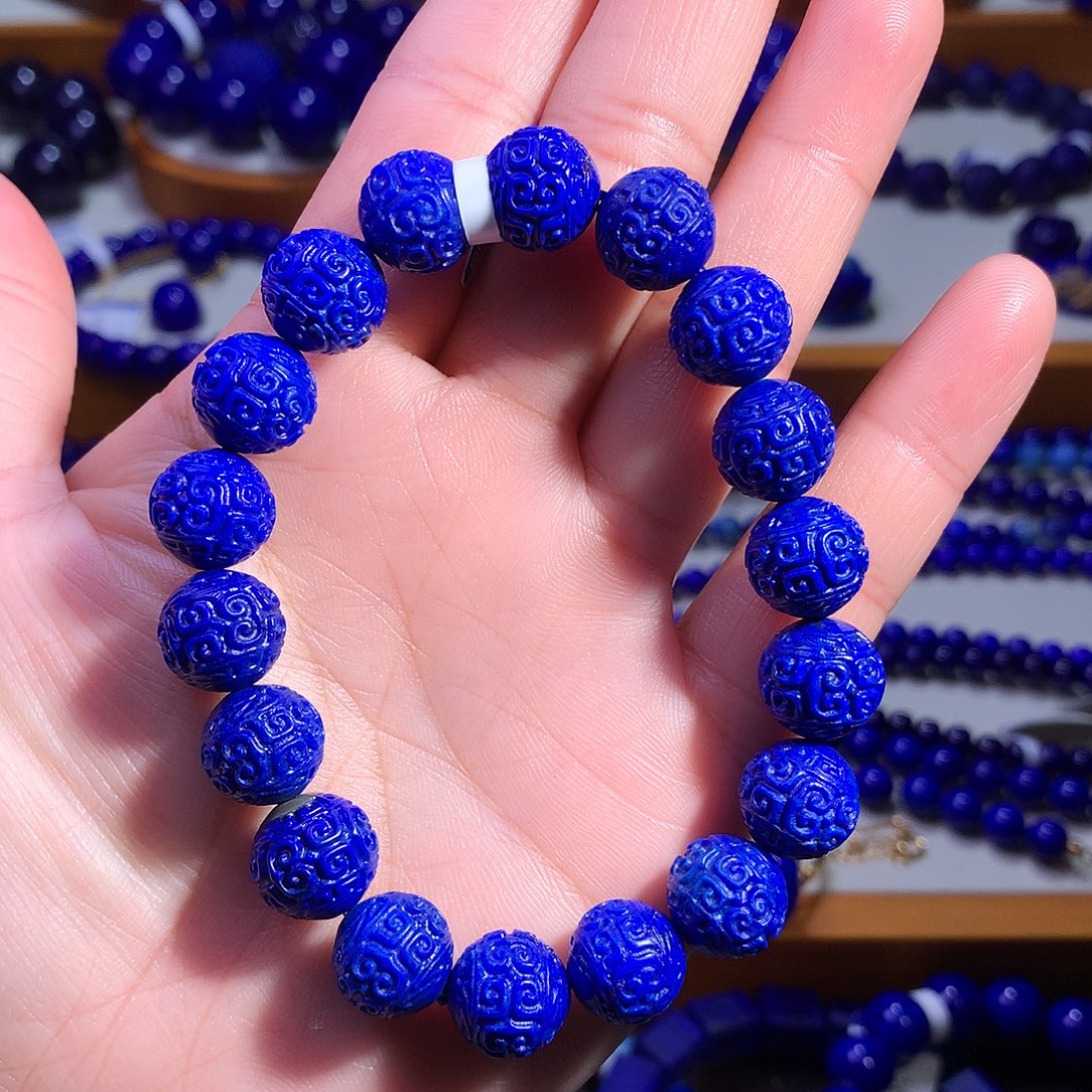 青金石未镶嵌手串11.5m天花板老货大漏款精工回纹珠3310