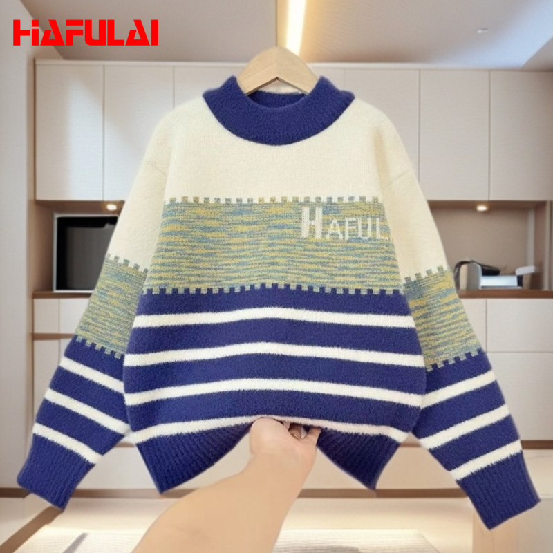 HAFULAI/哈芙莱长袖卡通动漫小熊提花毛衣针织衫秋冬韩版冬季