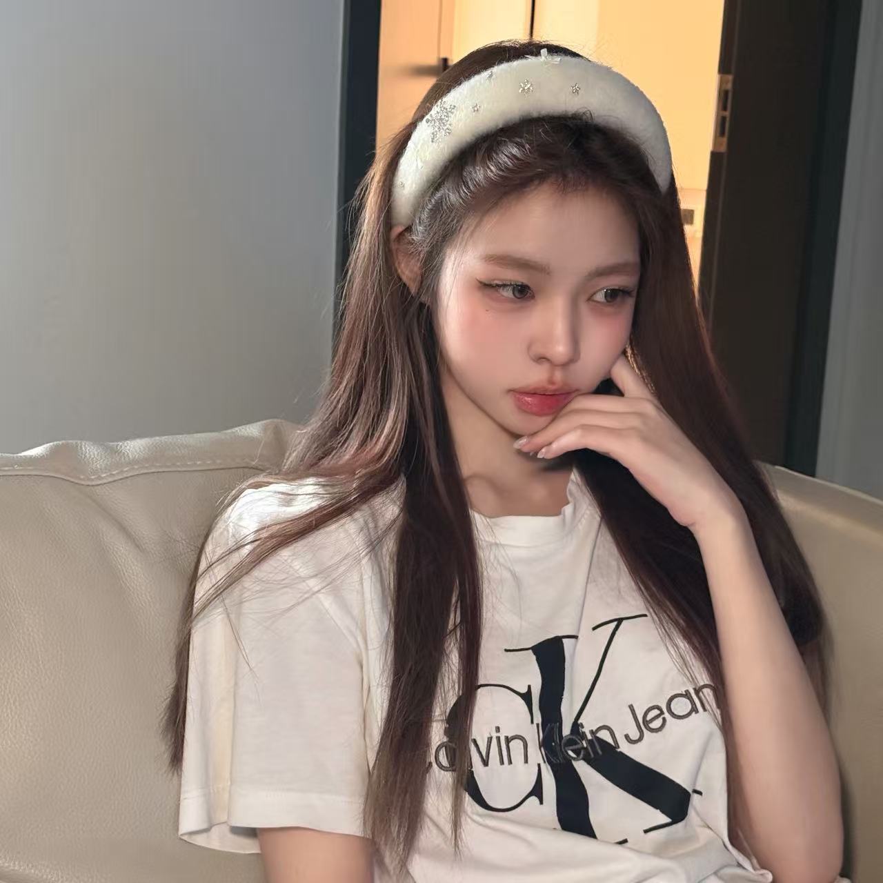 F210白色雪花毛毛发箍