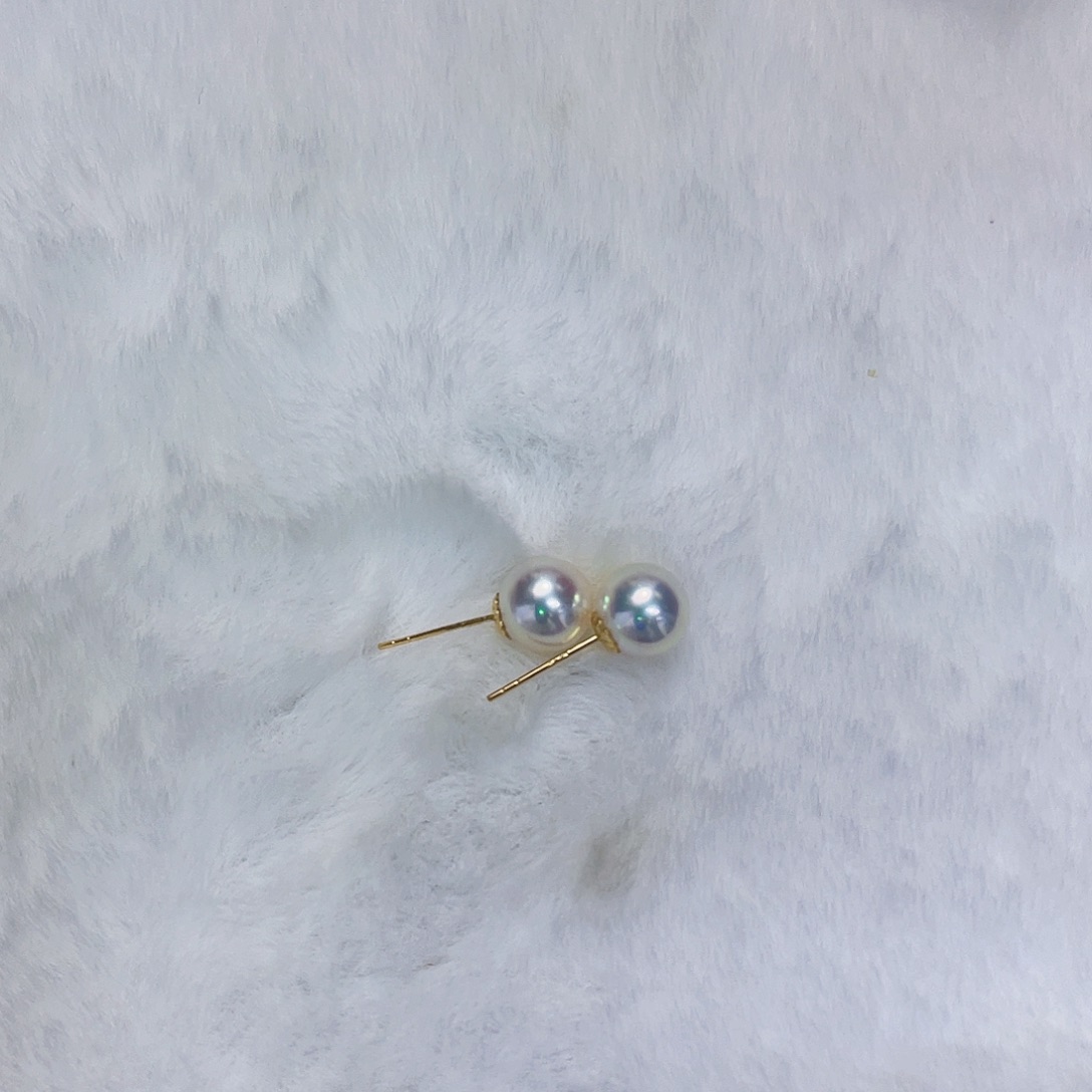 18K金镶嵌海水珍珠海水akoya耳钉8-8.5mm
