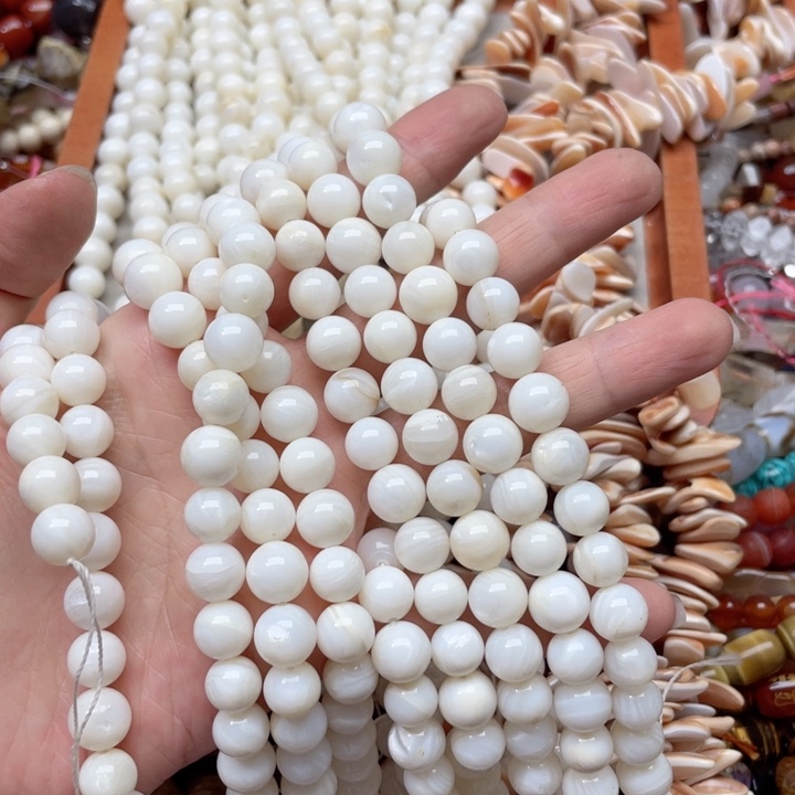 玛瑙/玉髓合金珠宝半成品一条9-10m白贝隔珠