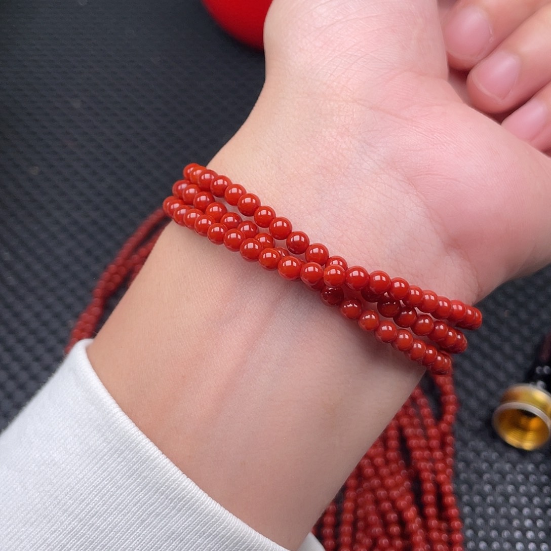 南红玛瑙未镶嵌4mm柿子红圆珠三圈