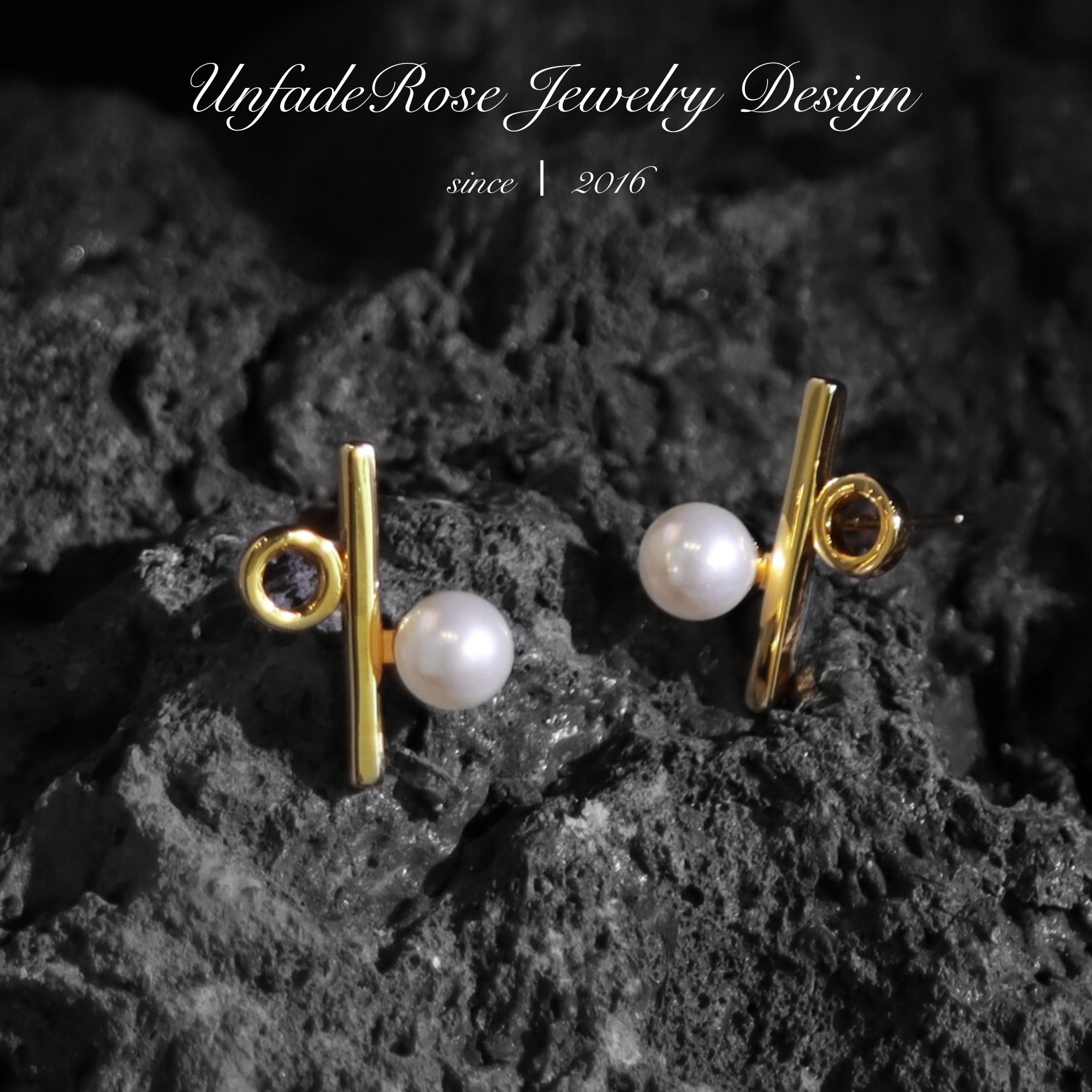 UNFADE ROSE  百分号珍珠耳钉F070D