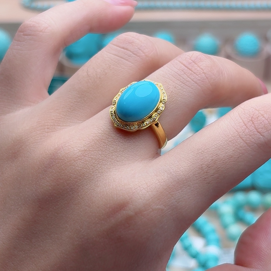 绿松石18K金镶嵌珠宝奇石