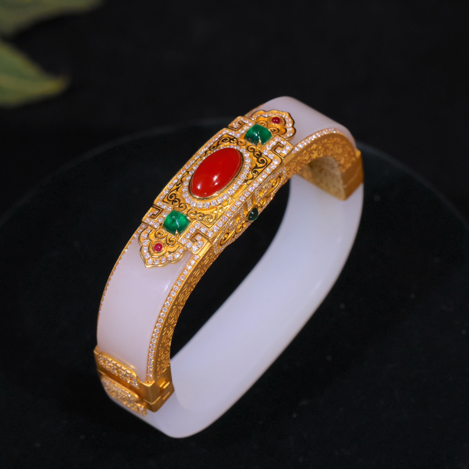 【新疆马爷珠宝】金镶白玉手镯